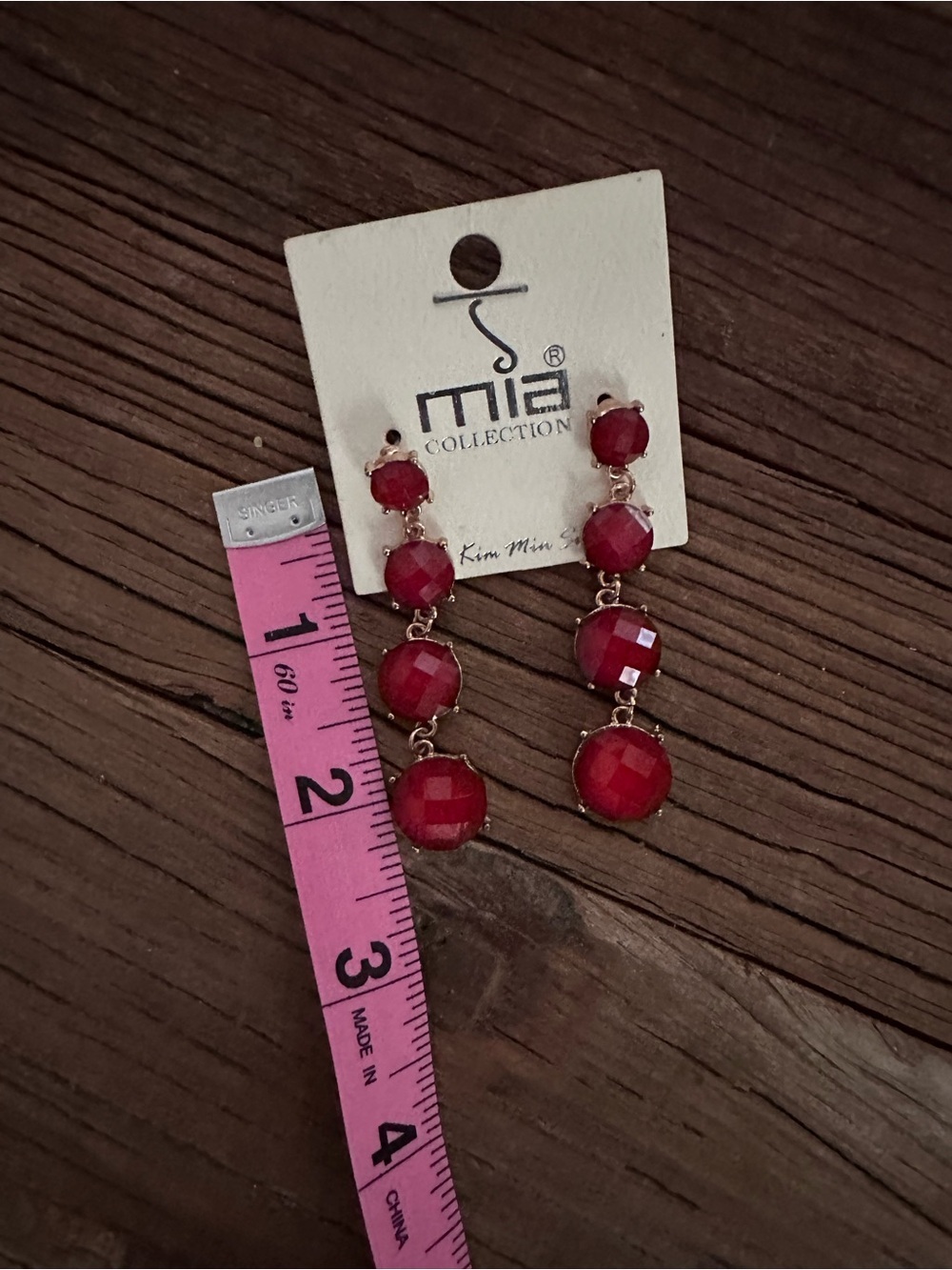 Gold-Tone Red Faceted Drop Earrings by Mia - Picture 2 of 2